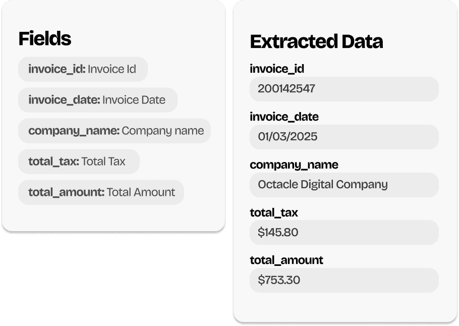 Visualization of OctacleAI extracting structured data from a document